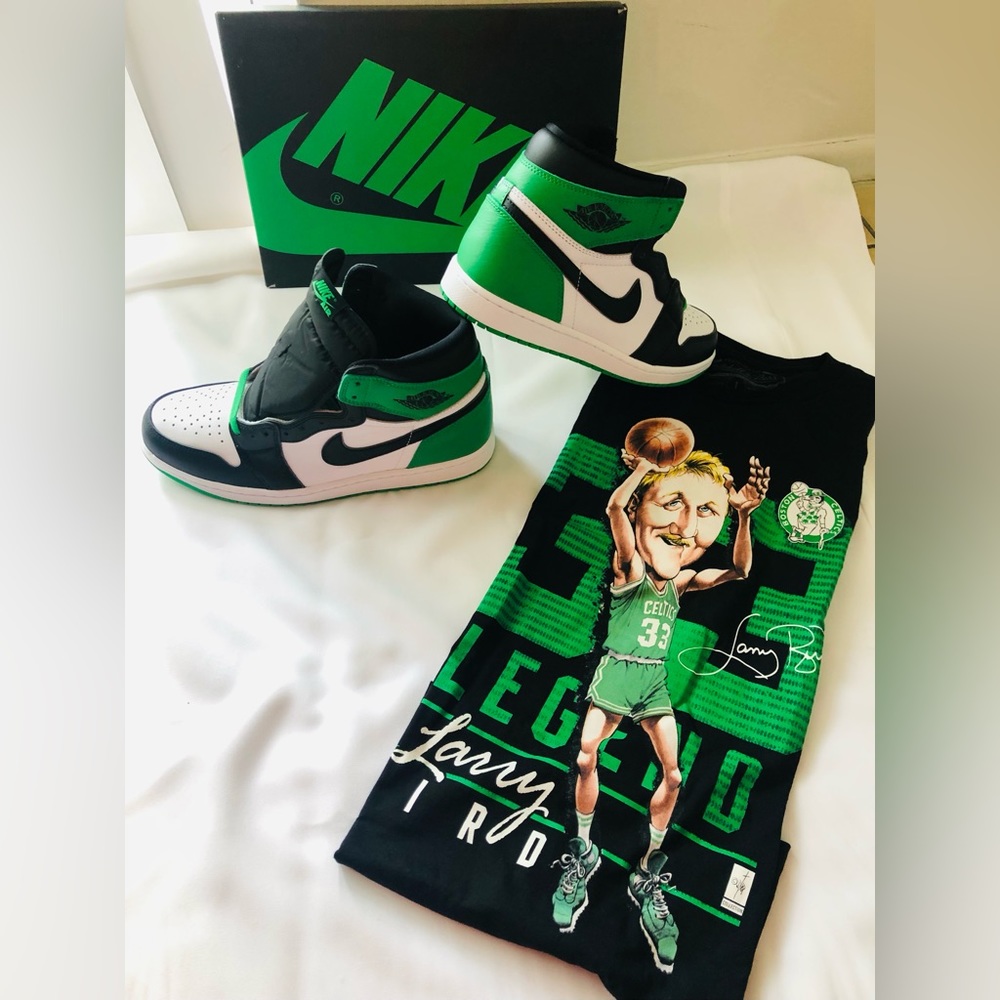 Jordan 1 Lucky green size 11.5 and Mitchell & Ness Larry Bird size L